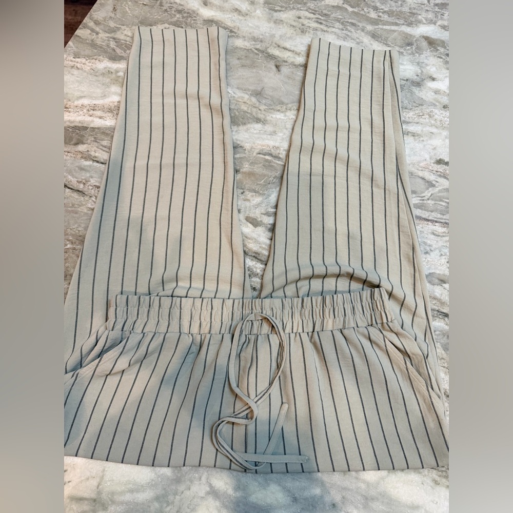 New York Clothing Company PL Striped Pull-On Pants Petite Large Beige Pinstripe